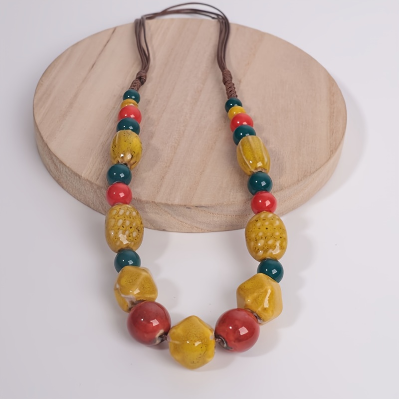 Women's Handmade Bohemian Ceramic Bead Necklace